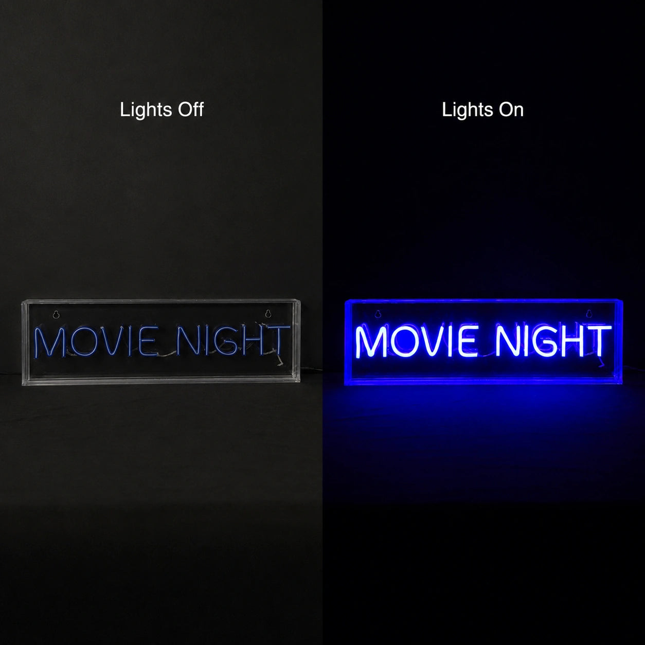 Blue Movie Night Neon Sign LED Neon Sign day and night comparison