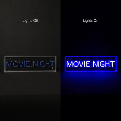 Blue Movie Night Neon Sign LED Neon Sign day and night comparison