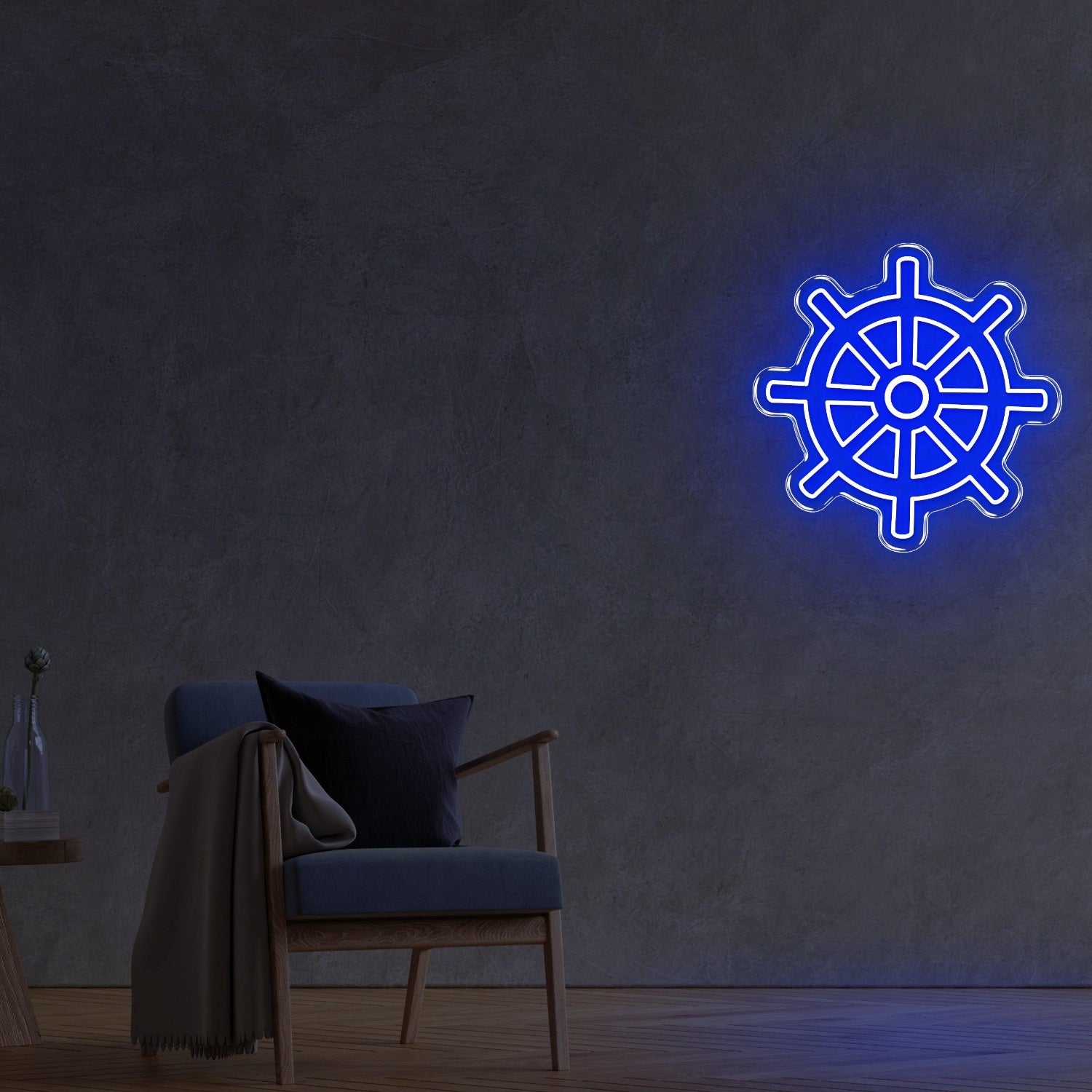 Blue Nautical Wheel Led Neon Sign For Modern Interior And Marine Theme Decor | Shineneon