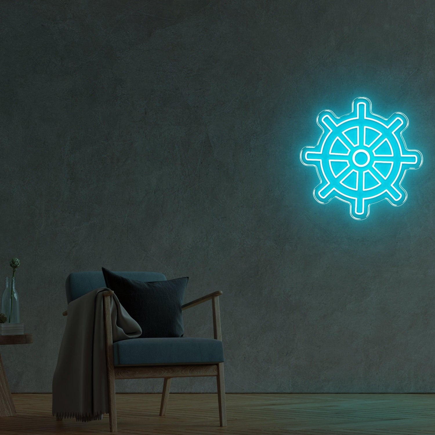 Blue Nautical Wheel Led Neon Sign For Modern Interior And Marine Theme Decor | Shineneon