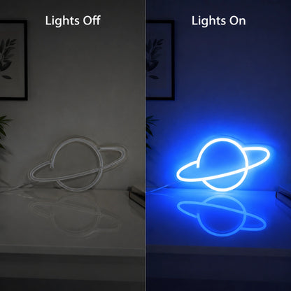 Blue Orbit Planet Neon Sign LED Neon Sign day and night comparison