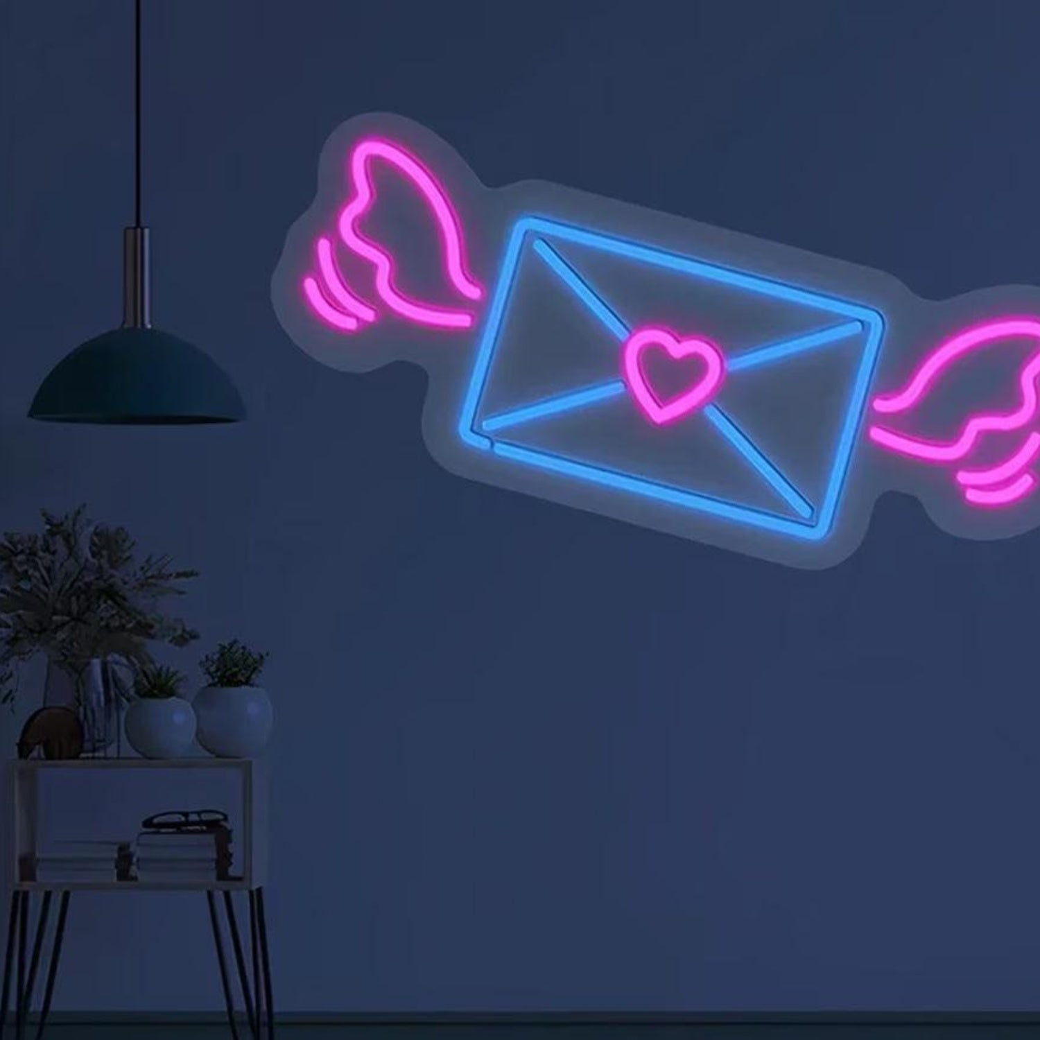 Blue Pink Winged Heart Envelope LED Neon Sign Bedroom Living Room Decor | Shineneon