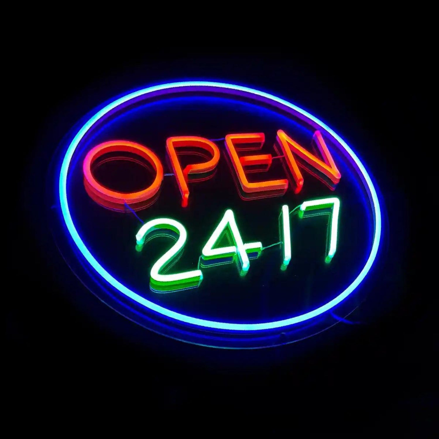 Blue Ring Red Open Green 24-7 LED Neon Sign for Store Window Business Decor | Shineneon