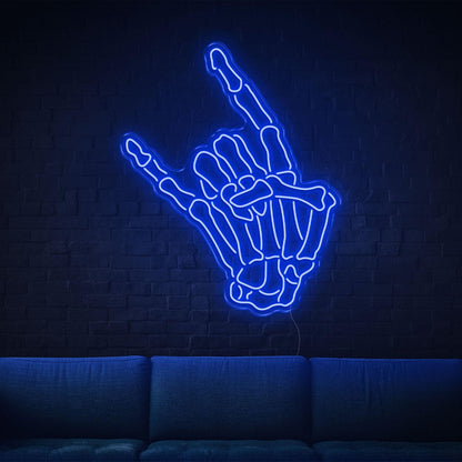 Blue Skull Rock Hand Gesture Led Neon Sign For Home Bar Music Studio Decor | Shineneon