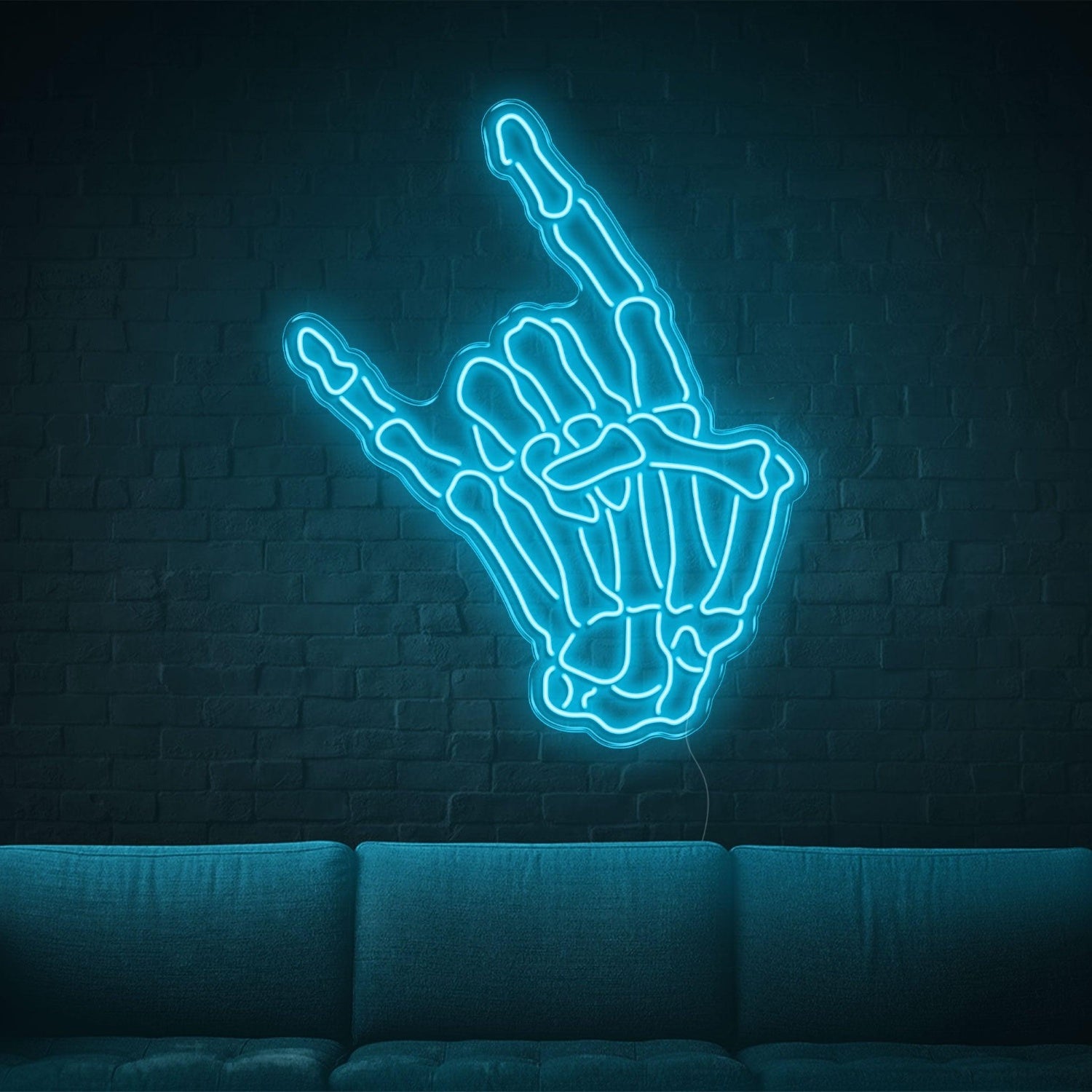Blue Skull Rock Hand Gesture Led Neon Sign For Home Bar Music Studio Decor | Shineneon