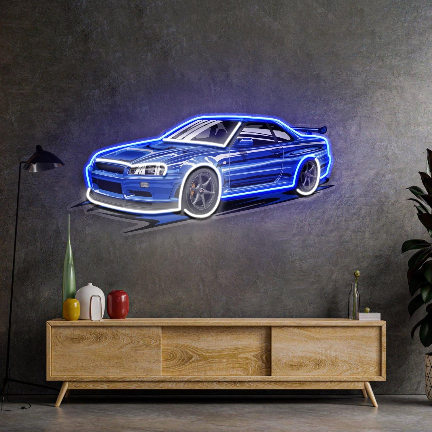 Blue Sport Car Uv Printed Led Neon Sign Light Pop Art | Shineneon