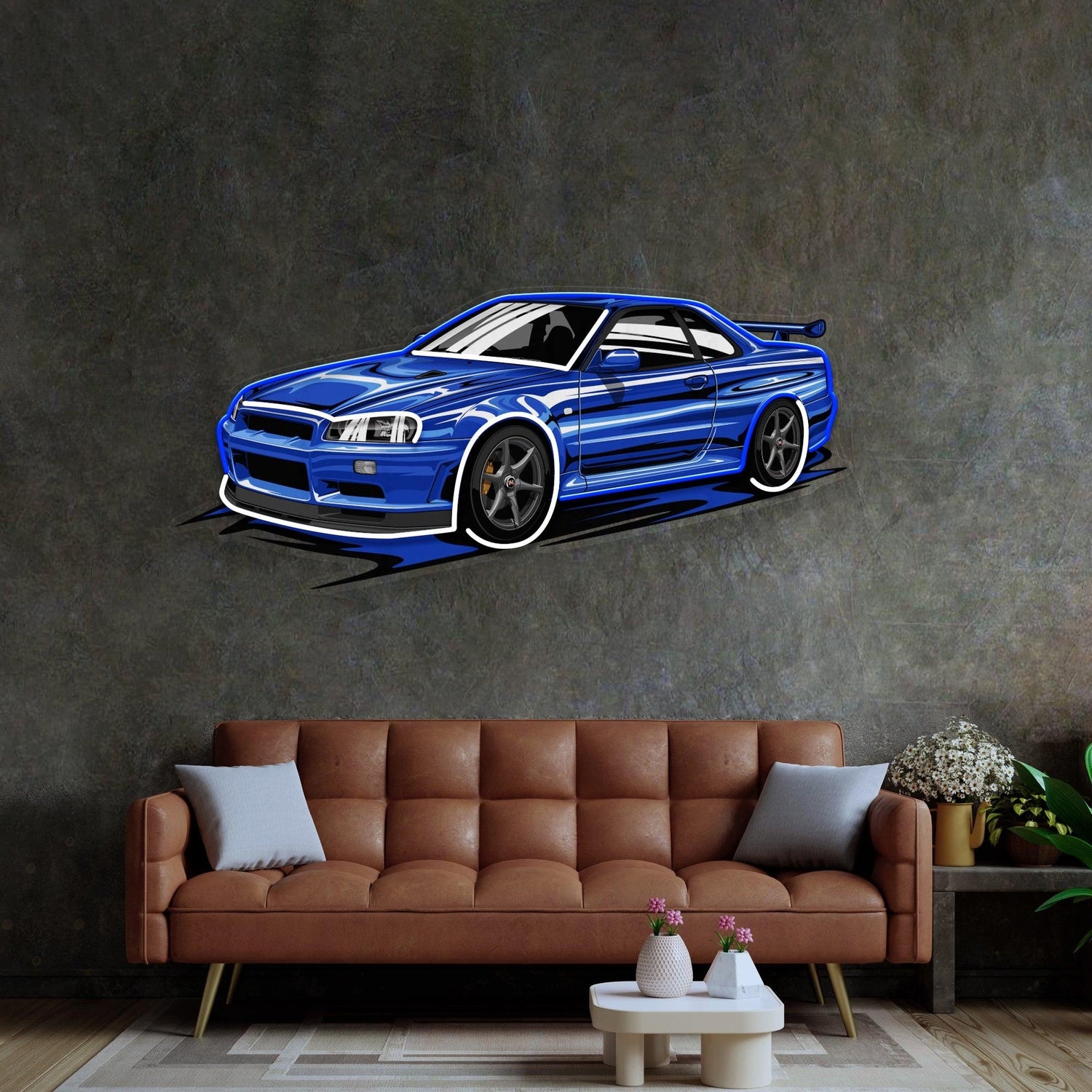 Blue Sport Car Uv Printed Led Neon Sign Light Pop Art | Shineneon