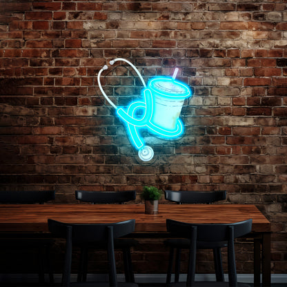 Blue Stethoscope And Iced Coffee Neon Signs for neon signs for sale