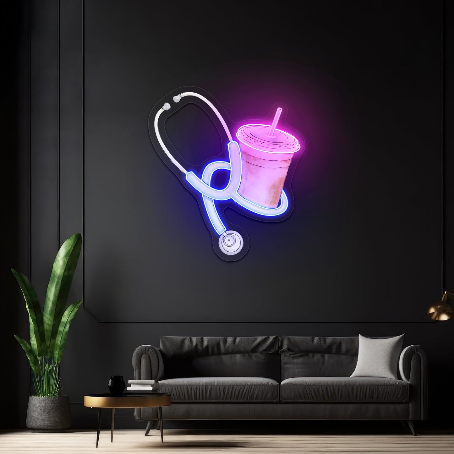 Blue Stethoscope And Iced Coffee Neon Signs for neon signs for sale