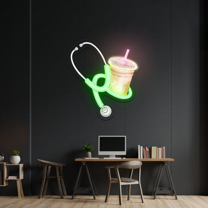 Blue Stethoscope And Iced Coffee Neon Signs for neon signs for sale