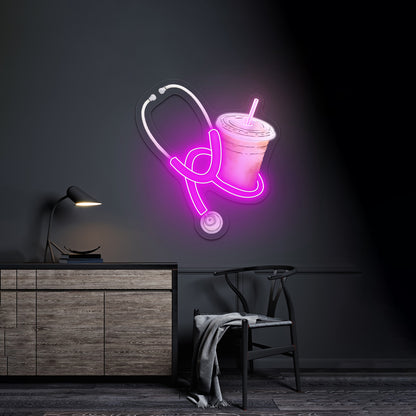 Blue Stethoscope And Iced Coffee Neon Signs for neon signs for sale