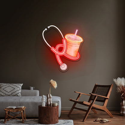 Blue Stethoscope And Iced Coffee Neon Signs for neon signs for sale