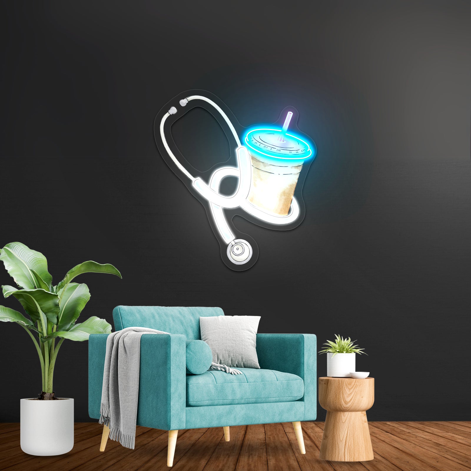 Blue Stethoscope And Iced Coffee Neon Signs For Neon Signs For Sale