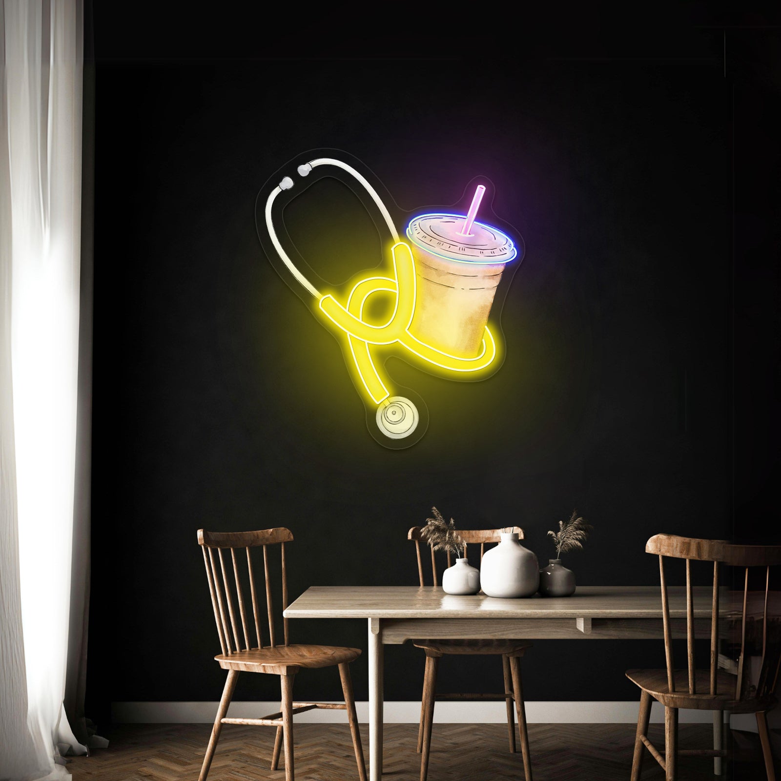 Blue Stethoscope And Iced Coffee Neon Signs For Neon Signs For Sale