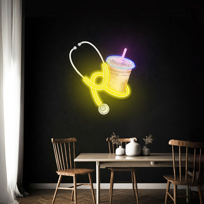 Blue Stethoscope And Iced Coffee Neon Signs For Neon Signs For Sale
