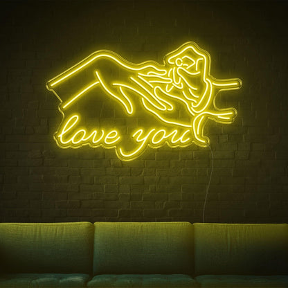 Blue Touching Hands Love You Led Neon Sign For Romantic Decor | Shineneon
