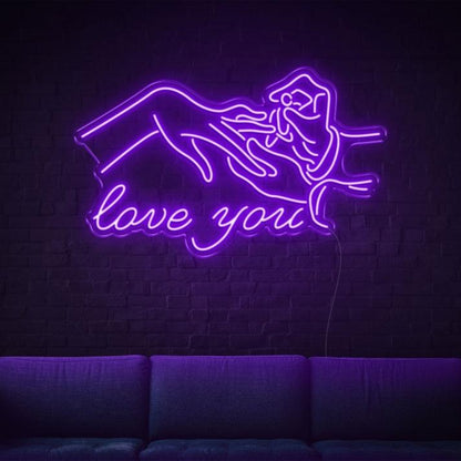 Blue Touching Hands Love You Led Neon Sign For Romantic Decor | Shineneon