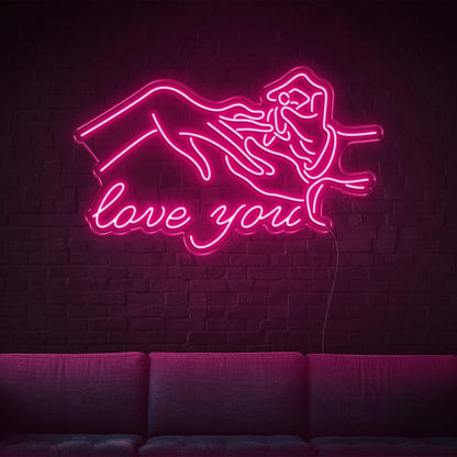 Blue Touching Hands Love You Led Neon Sign For Romantic Decor | Shineneon