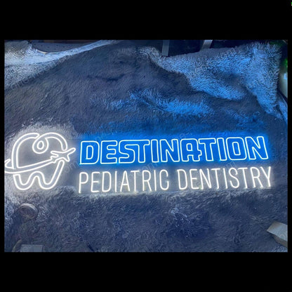Blue-White Destination Pediatric Dentistry Led Neon Sign For Kids Clinic Decor | Shineneon