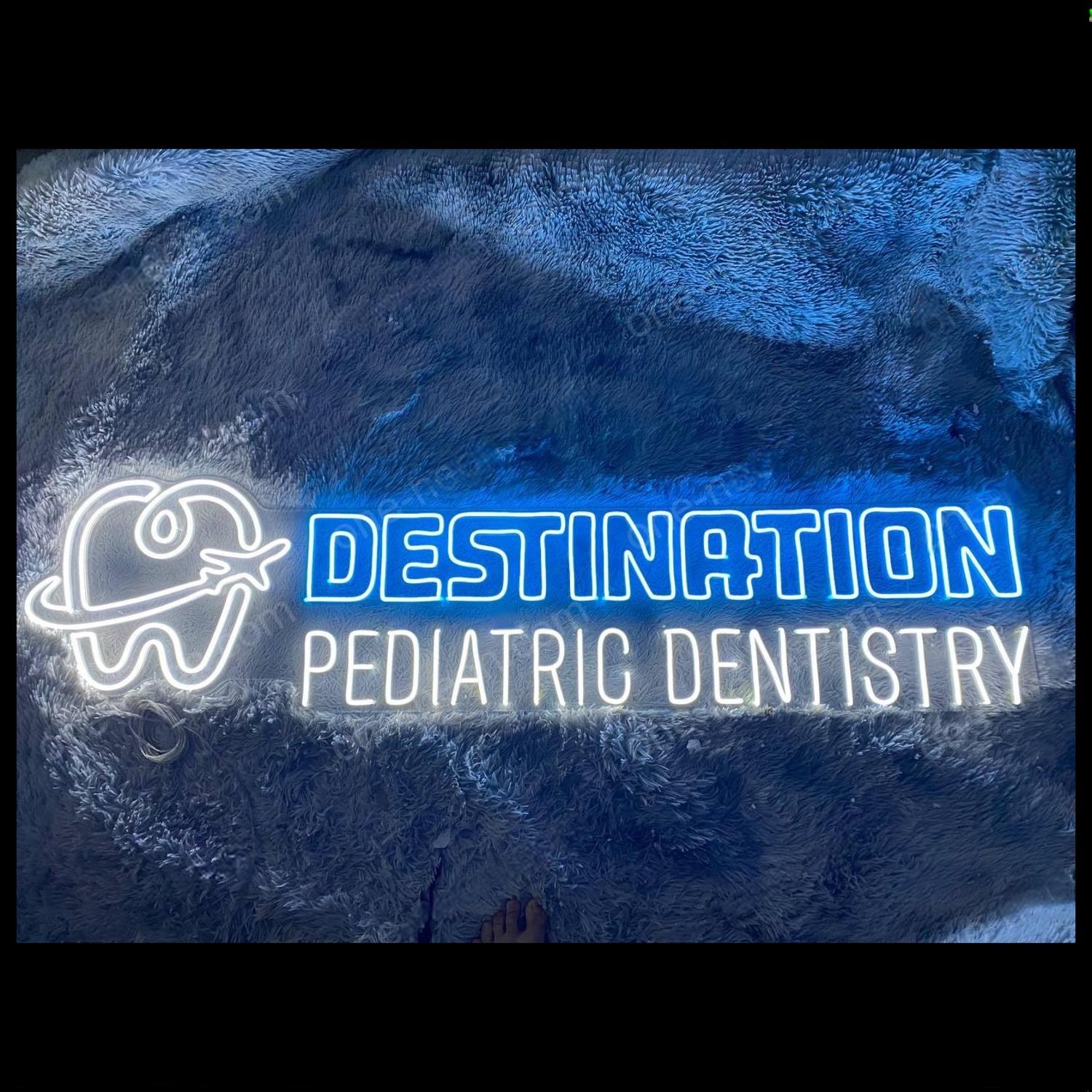 Blue-White Destination Pediatric Dentistry Led Neon Sign For Kids Clinic Decor | Shineneon