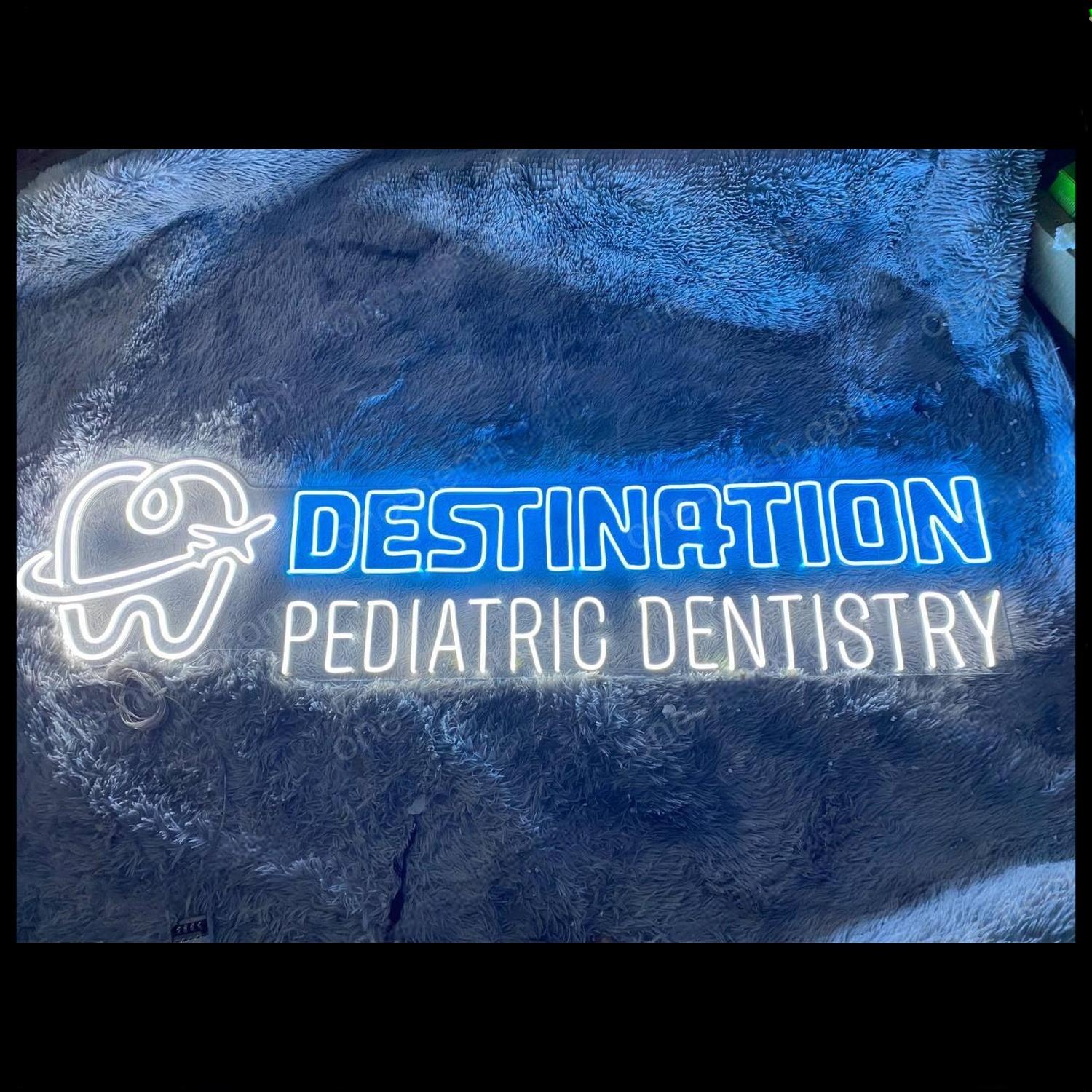 Blue-White Destination Pediatric Dentistry Led Neon Sign For Kids Clinic Decor | Shineneon