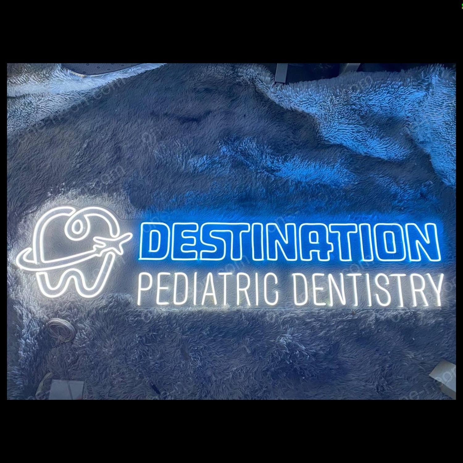 Blue-White Destination Pediatric Dentistry Led Neon Sign For Kids Clinic Decor | Shineneon