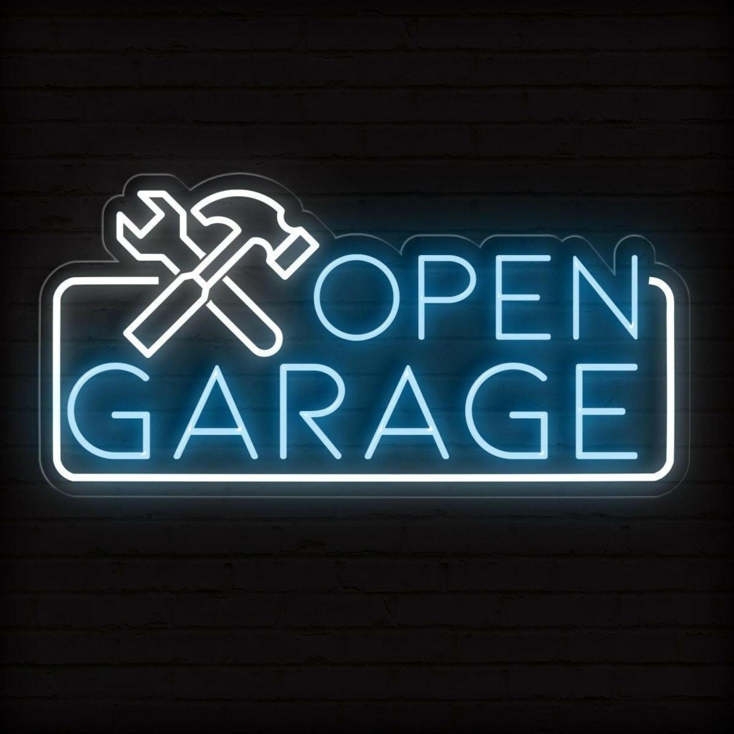 Blue White Open Garage Led Neon Sign With Tools For Auto Shop Business | Shineneon