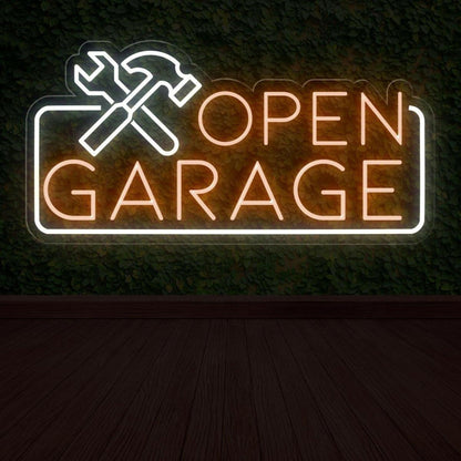 Blue White Open Garage Led Neon Sign With Tools For Auto Shop Business | Shineneon