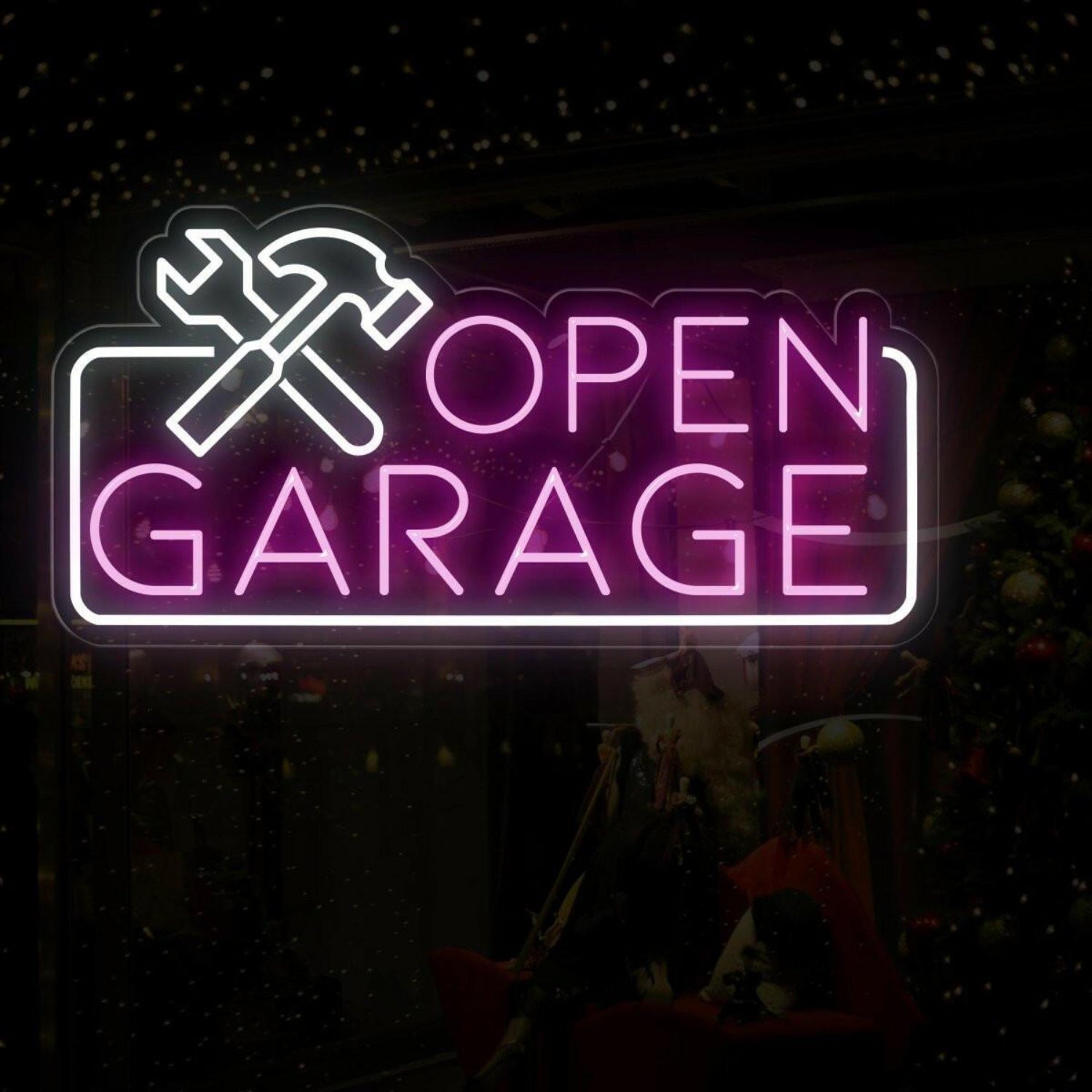 Blue White Open Garage Led Neon Sign With Tools For Auto Shop Business | Shineneon