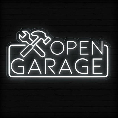 Blue White Open Garage Led Neon Sign With Tools For Auto Shop Business | Shineneon