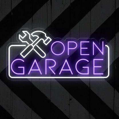 Blue White Open Garage Led Neon Sign With Tools For Auto Shop Business | Shineneon
