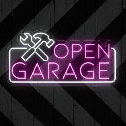 Blue White Open Garage Led Neon Sign With Tools For Auto Shop Business | Shineneon