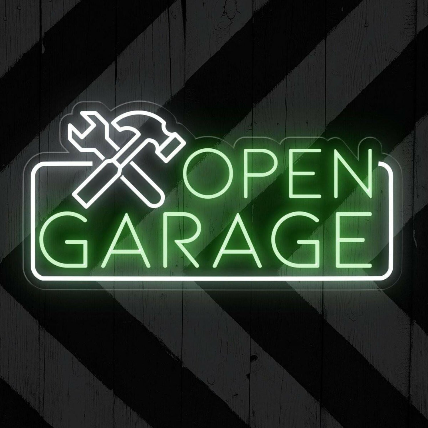 Blue White Open Garage Led Neon Sign With Tools For Auto Shop Business | Shineneon