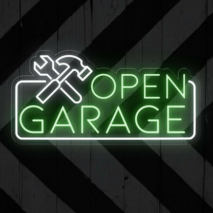 Blue White Open Garage Led Neon Sign With Tools For Auto Shop Business | Shineneon