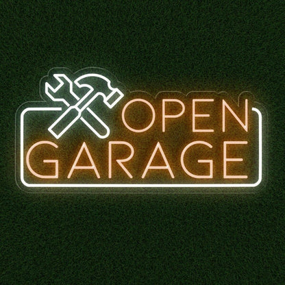 Blue White Open Garage Led Neon Sign With Tools For Auto Shop Business | Shineneon