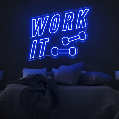 Blue Work It Dumbbell Led Neon Sign For Bedroom Gym Wall Art | Shineneon