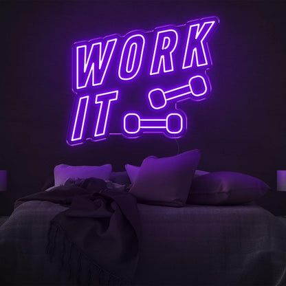 Blue Work It Dumbbell Led Neon Sign For Bedroom Gym Wall Art | Shineneon