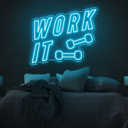 Blue Work It Dumbbell Led Neon Sign For Bedroom Gym Wall Art | Shineneon