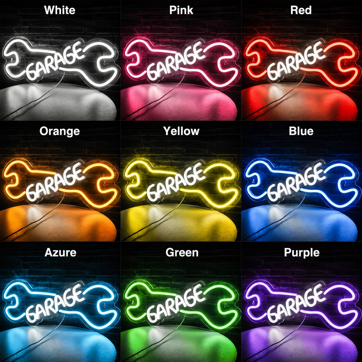 Blue Wrench Garage Neon Sign LED Neon Sign color grid