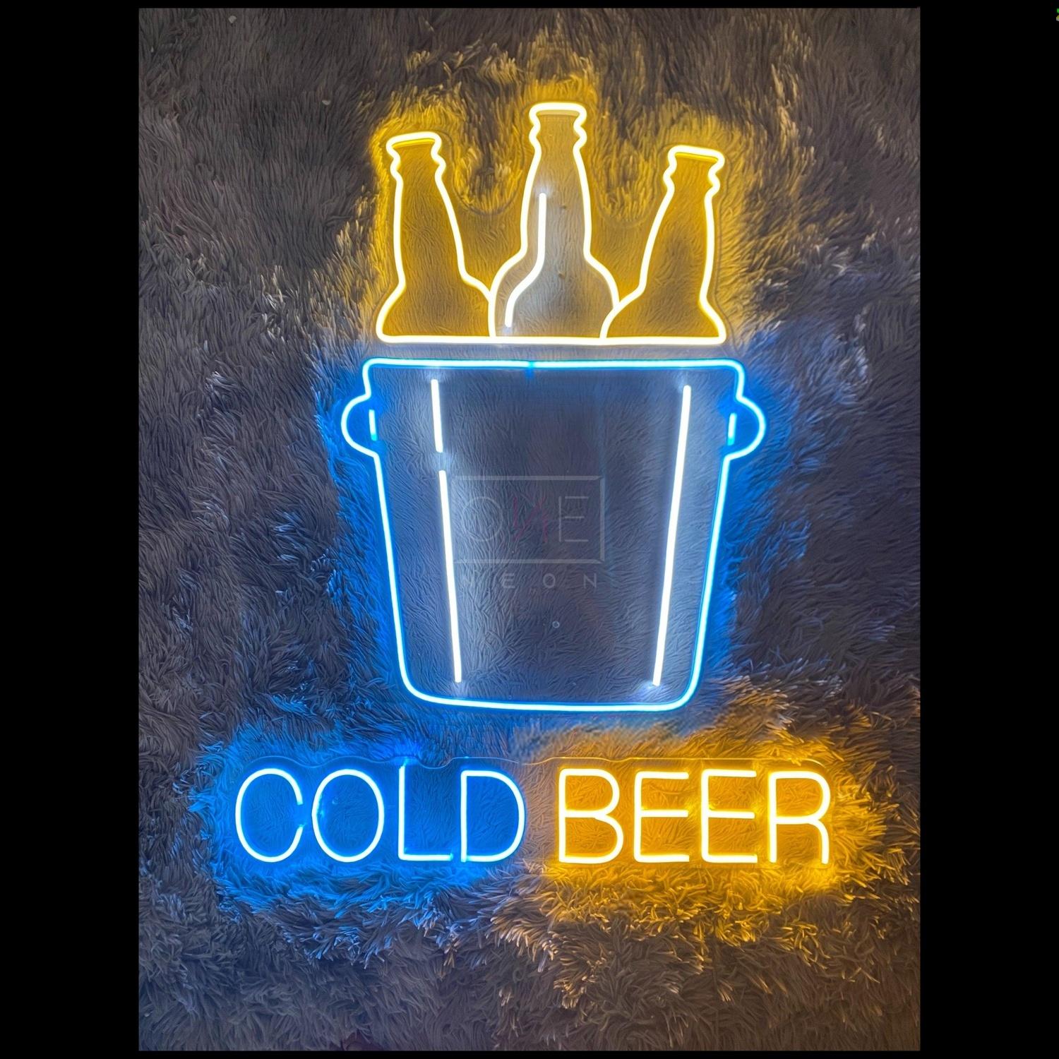 Blue-Yellow Cold Beer Led Neon Sign For Bar And Restaurant Decor | Shineneon