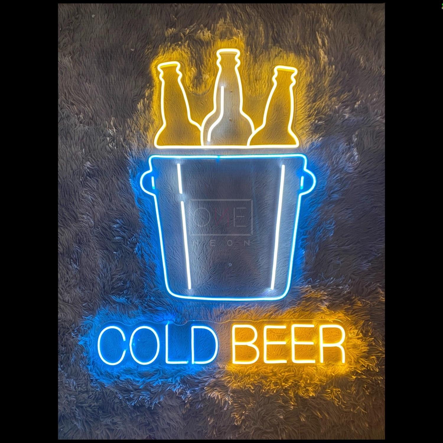 Blue-Yellow Cold Beer Led Neon Sign For Bar And Restaurant Decor | Shineneon