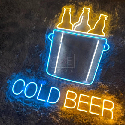 Blue-Yellow Cold Beer Led Neon Sign For Bar And Restaurant Decor | Shineneon