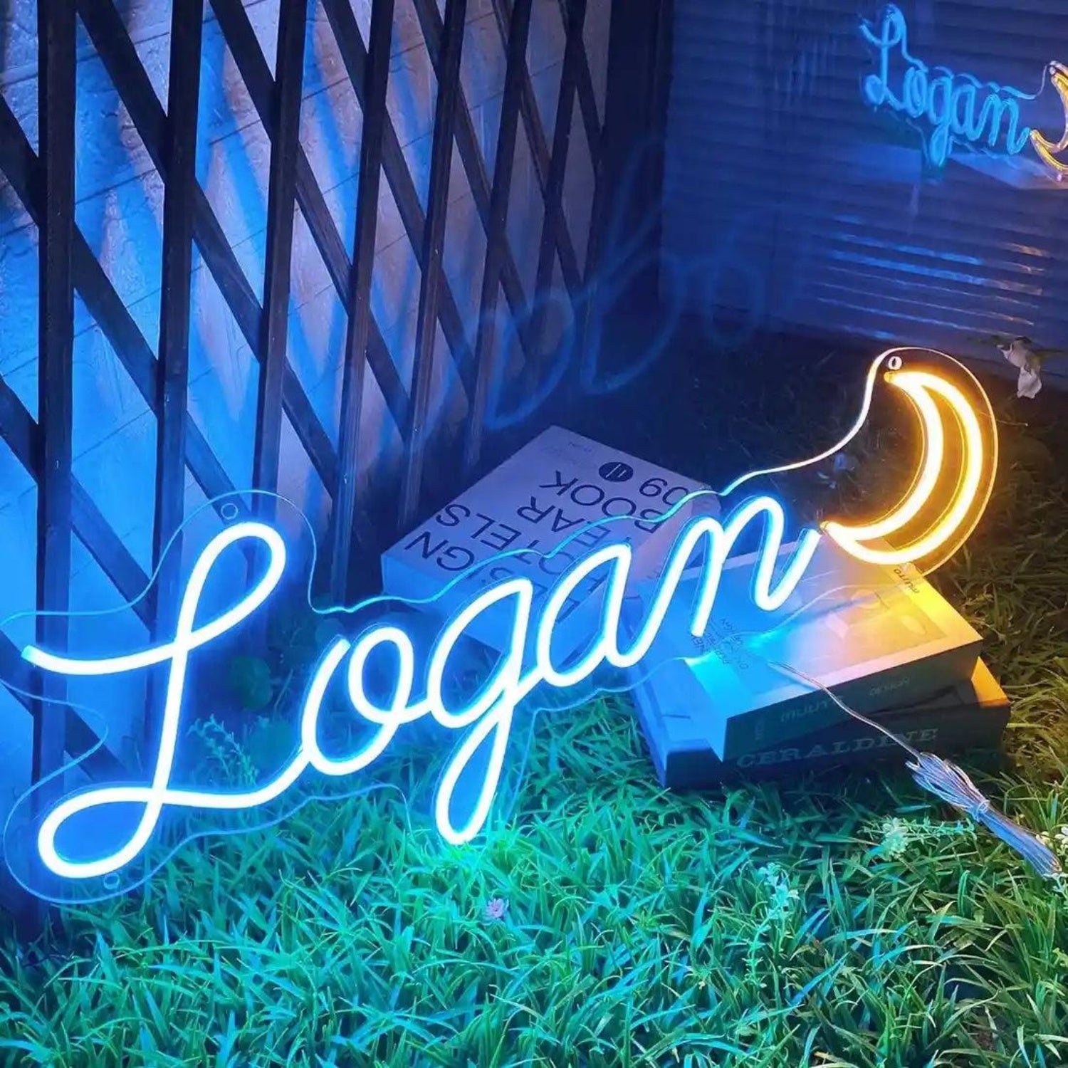 Blue Yellow Logan Moon LED Neon Sign Outdoor Yard Decor | Shineneon
