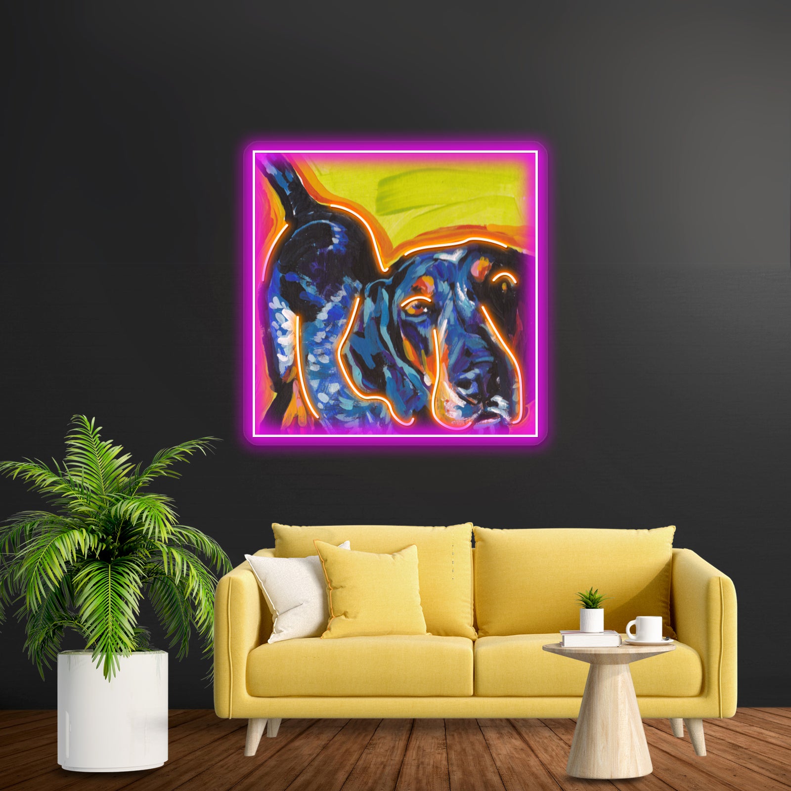 Bluetick Coonhound Dog Bright Colorful Pop Dog Artwork Led Neon Sign