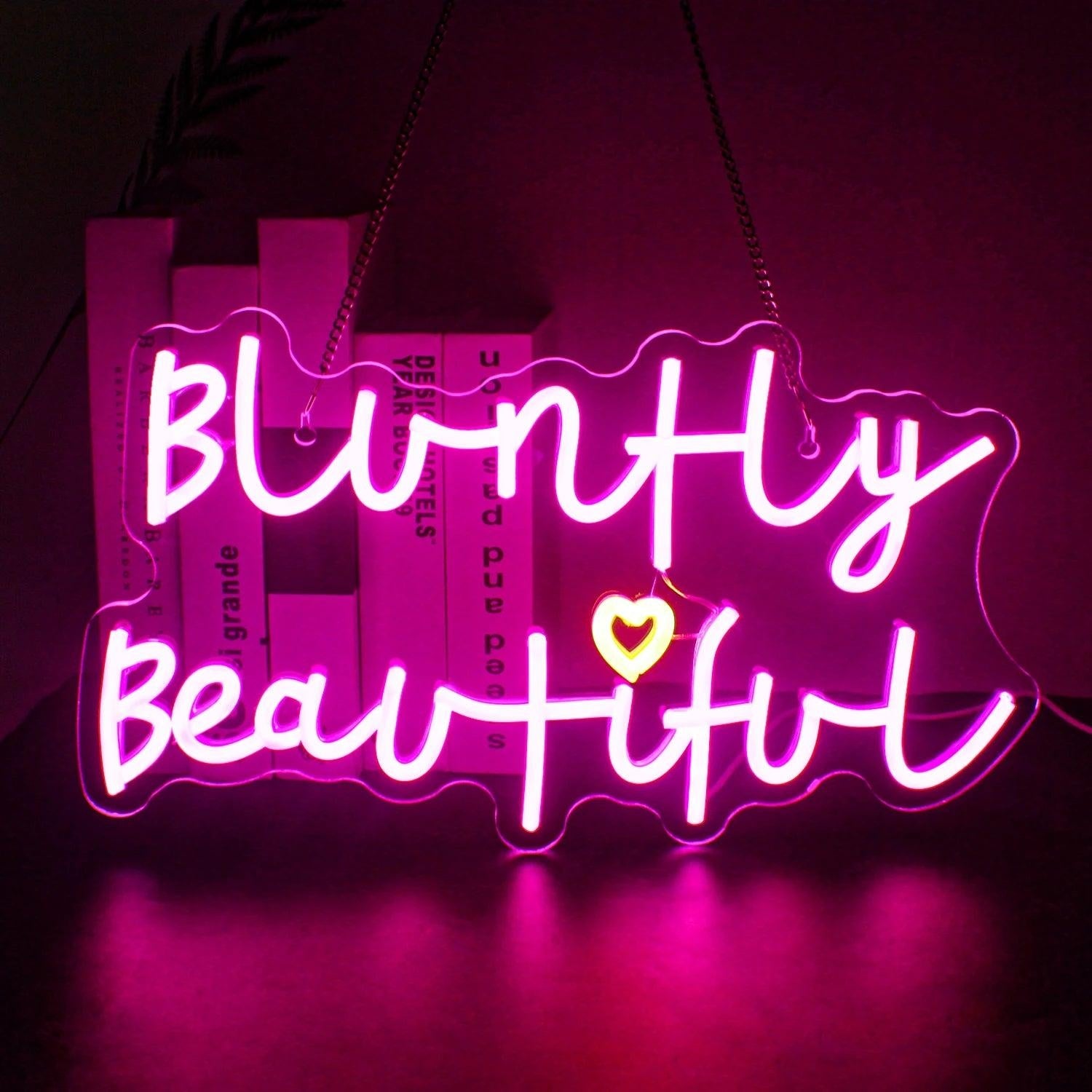 Bluntly Beautiful Pink Yellow Heart Led Neon Sign Bedroom Studio Cafe Wall Accent | Shineneon