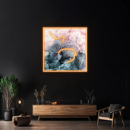 Blush And Paynes Grey Flowing Abstract Painting Wall Artwork Neon Signs