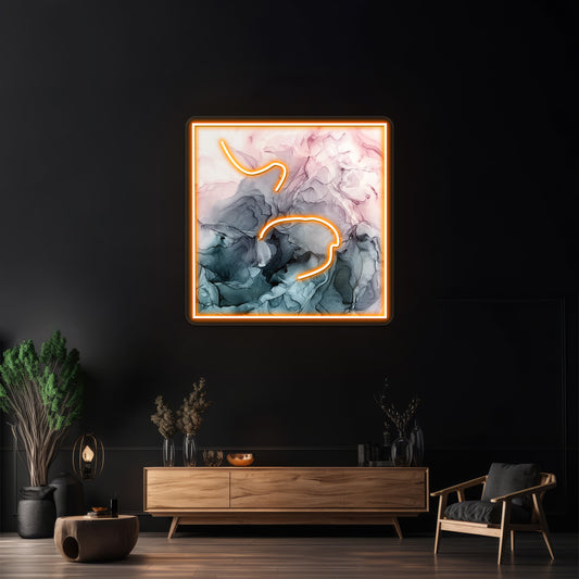 Blush And Paynes Grey Flowing Abstract Painting Wall Artwork Neon Signs