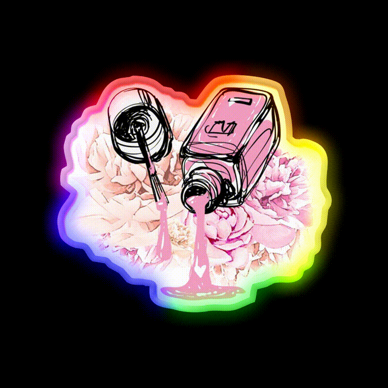 Blush Pink Nail Polish And Peony Flowers Nail Salon Led Neon Sign Rgb Color - LED neon sign close-up detail