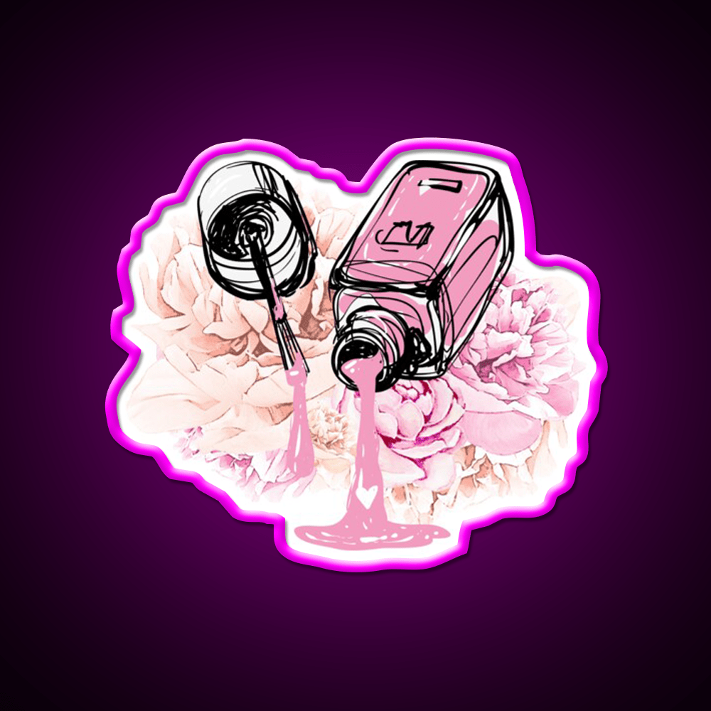 Blush Pink Nail Polish And Peony Flowers Nail Salon Led Neon Sign Rgb Color - Shineneon