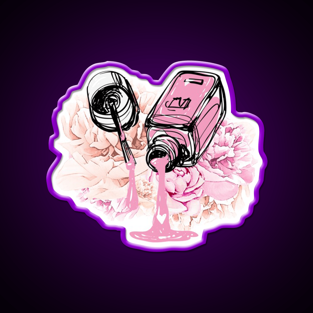 Blush Pink Nail Polish And Peony Flowers Nail Salon Led Neon Sign Rgb Color - Shineneon